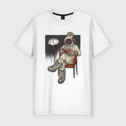 Мужская slim-футболка Читающий книгу водолаз / Белый – фото 1