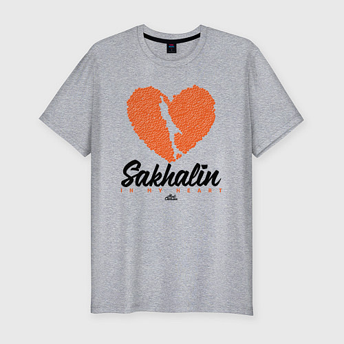 Мужская slim-футболка Сахалин в моем сердце / Меланж – фото 1