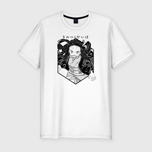Мужская slim-футболка Незуко Клинок, рассекающий демонов / Белый – фото 1