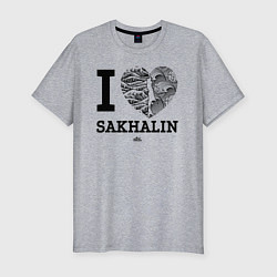 Мужская slim-футболка Я люблю Сахалин