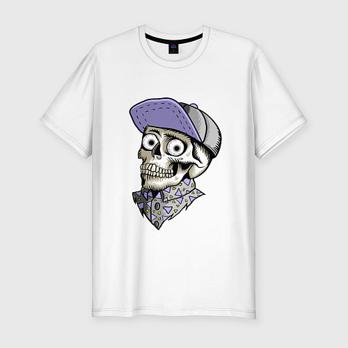 Мужская slim-футболка Скелет в рубашке и кепке / Белый – фото 1