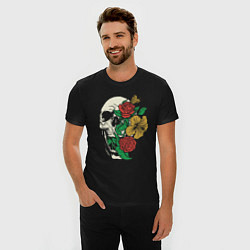 Футболка slim-fit Floral Roses Skull, цвет: черный — фото 2