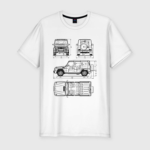 Мужская slim-футболка MERCEDES-BENZ G-CLASS СХЕМА / Белый – фото 1
