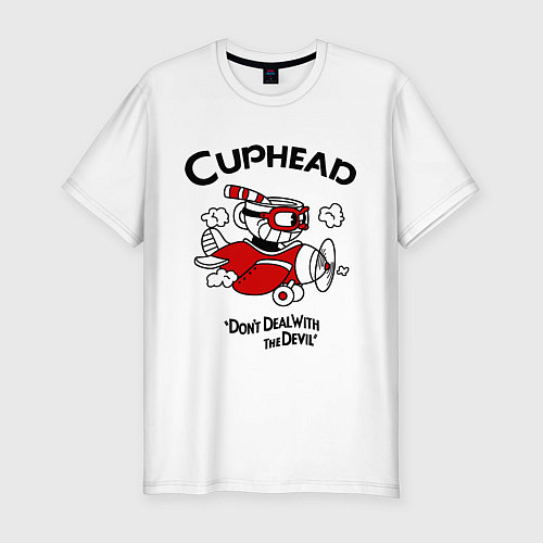 Мужская slim-футболка Cuphead на самолёте / Белый – фото 1