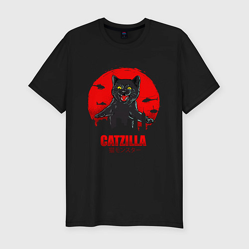 Мужская slim-футболка КОТЗИЛЛА CATZILLA / Черный – фото 1