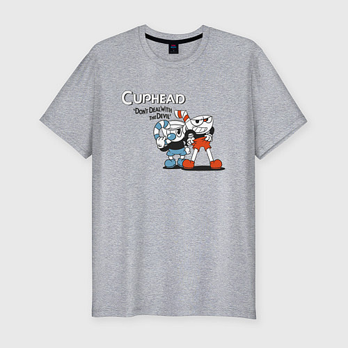 Мужская slim-футболка Cuphead / Меланж – фото 1