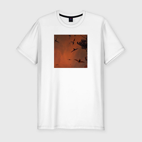 Мужская slim-футболка Птицы на фоне заката / Белый – фото 1