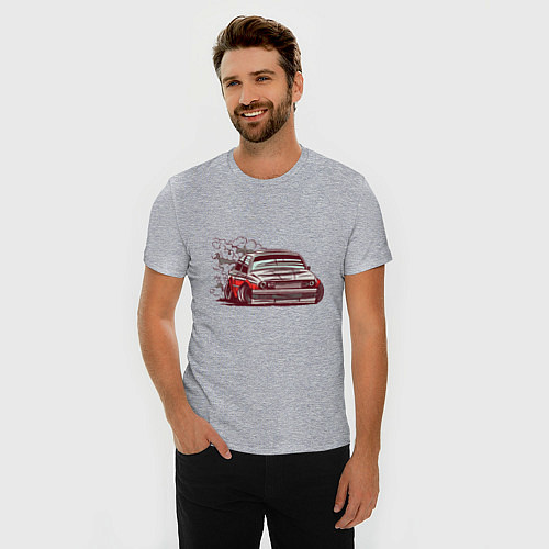 Мужская slim-футболка Cartoon Car BMW M3 Drift / Меланж – фото 3