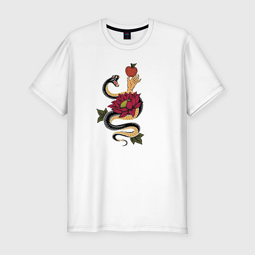 Мужская slim-футболка Адамово яблоко и змея / Белый – фото 1