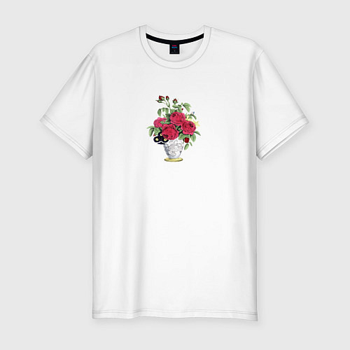 Мужская slim-футболка Розы в вазе / Белый – фото 1