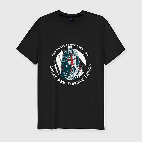 Мужская slim-футболка Рыцарь Тамплиер - цитата / Черный – фото 1