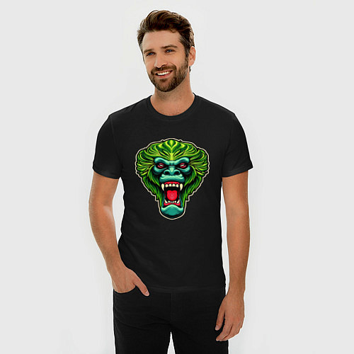 Мужская slim-футболка Злая зеленая обезьяна / Черный – фото 3