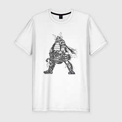 Мужская slim-футболка Самурай с пулемётом прикол