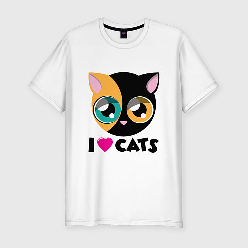 Мужская slim-футболка I Love Cats / Белый – фото 1