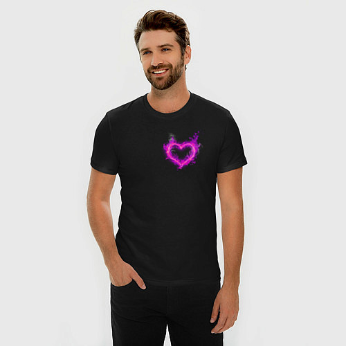 Мужская slim-футболка Розовое Огненное Сердце / Черный – фото 3