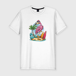 Мужская slim-футболка Фламинго на пляже