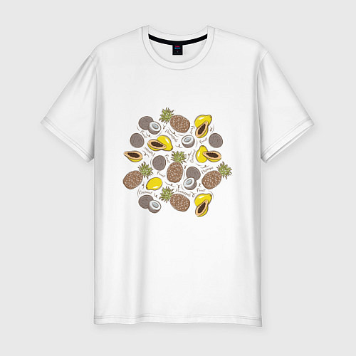 Мужская slim-футболка Ананас папайя кокос / Белый – фото 1