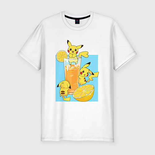 Мужская slim-футболка Пикачу в лимонаде / Белый – фото 1