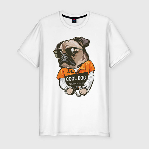 Мужская slim-футболка Пес в наручниках / Белый – фото 1