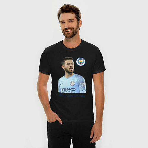 Мужская slim-футболка Бернарду Силва Манчестер Сити / Черный – фото 3