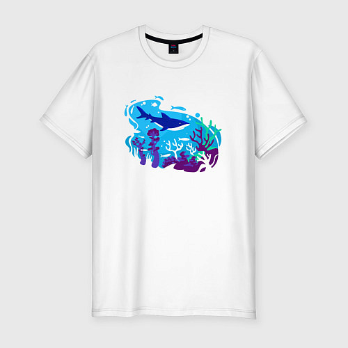Мужская slim-футболка Акула и подводный мир / Белый – фото 1