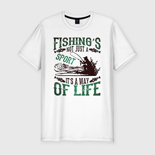 Мужская slim-футболка Рыбалка моя жизнь / Белый – фото 1