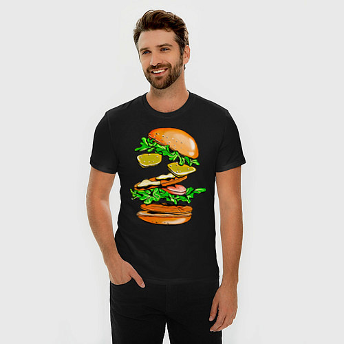 Мужская slim-футболка King Burger / Черный – фото 3