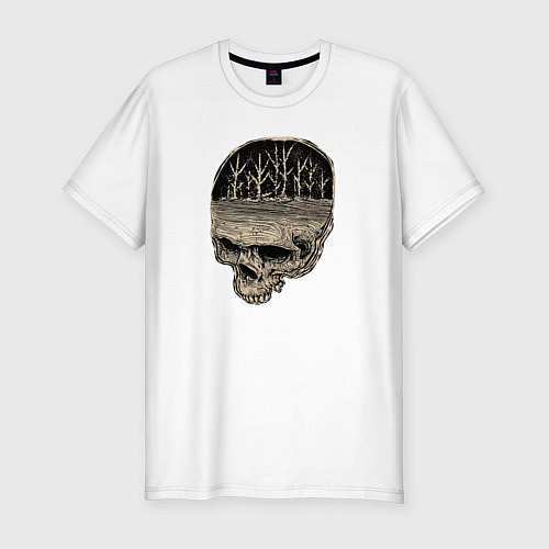 Мужская slim-футболка Череп Земля и Деревья / Белый – фото 1