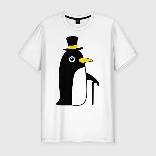 Мужская slim-футболка Пингвин в шляпе / Белый – фото 1