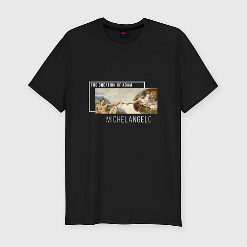 Мужская slim-футболка Микеланджело Сотворение Адама / Черный – фото 1