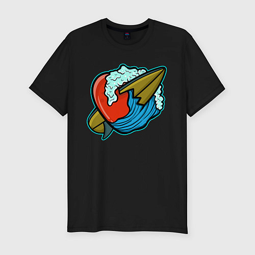 Мужская slim-футболка Любовь к серфингу / Черный – фото 1