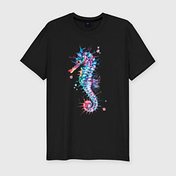 Мужская slim-футболка Морской конек акварель