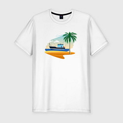 Мужская slim-футболка Яхта и пляж