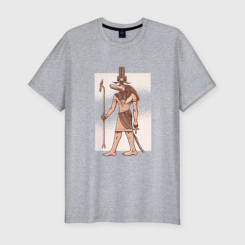 Мужская slim-футболка Египетский Бог Крокодил Собек / Меланж – фото 1
