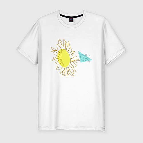 Мужская slim-футболка Лето,цветок и птица Арт-лайн / Белый – фото 1