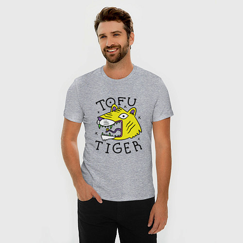 Мужская slim-футболка Tofu Tiger Тигр Сыр Тофу / Меланж – фото 3