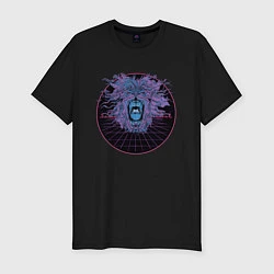 Футболка slim-fit Vaporwave Lion Голова льва, цвет: черный