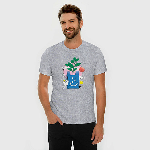 Мужская slim-футболка Абстрактный натюрморт - заяц / Меланж – фото 3