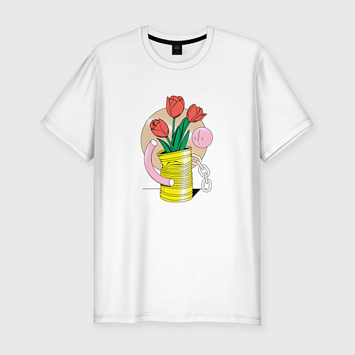 Мужская slim-футболка Абстракция тюльпаны в банке / Белый – фото 1