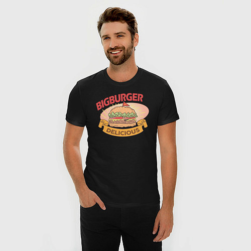 Мужская slim-футболка Delicious Burger / Черный – фото 3