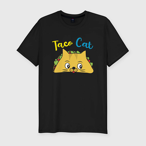 Мужская slim-футболка Taco Cat / Черный – фото 1