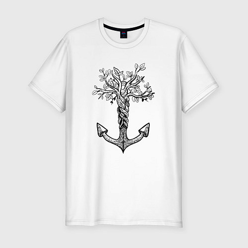 Мужская slim-футболка Славянский якорь в виде дерева / Белый – фото 1