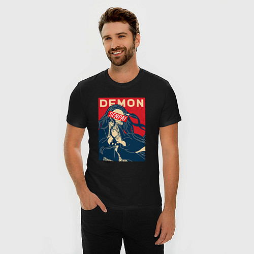 Мужская slim-футболка SENPAI NEZUKO DEMON SLAYER / Черный – фото 3