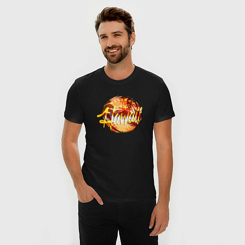 Мужская slim-футболка Гавайи / Черный – фото 3
