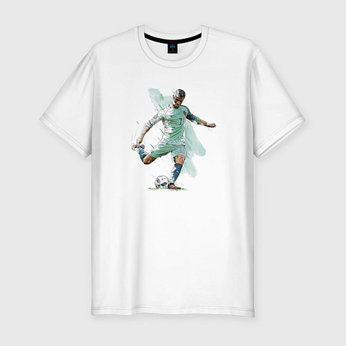 Мужская slim-футболка Ronaldo Striker Portugal Manchester United / Белый – фото 1