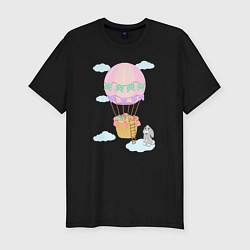 Мужская slim-футболка Кролик и воздушный шар