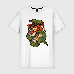 Мужская slim-футболка Тигр кусает змею