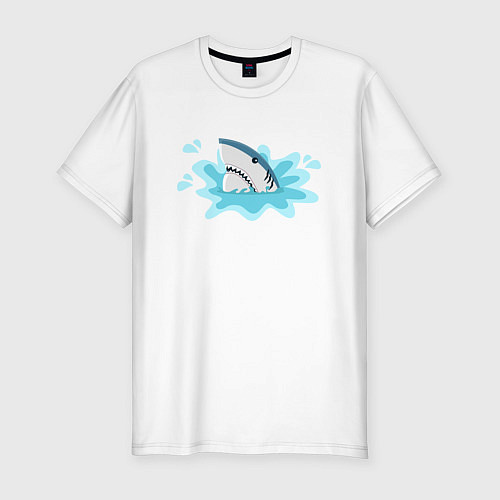 Мужская slim-футболка Акула в воде / Белый – фото 1