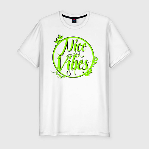 Мужская slim-футболка Nice Vibes Forever green / Белый – фото 1