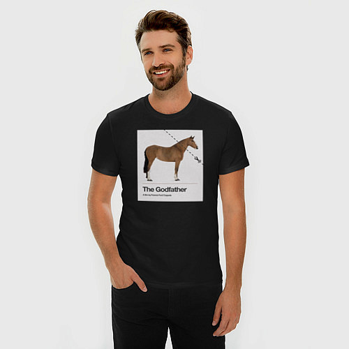 Мужская slim-футболка Голова лошади Крестный отец / Черный – фото 3
